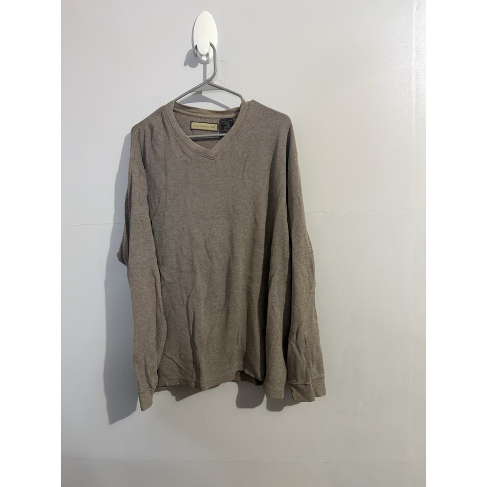 NaturaLife‎ Light Brown 100% Cotton Men's V-Neck Sweater Size XL